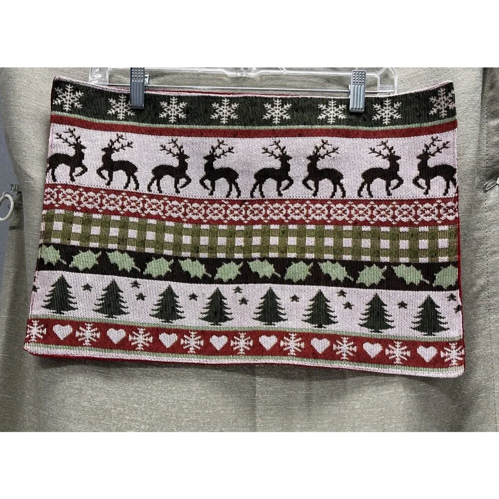 WOVEN TAPESTRY CHRISTMAS PLACE MATS SET Of 4/Raindeer & Pine Trees, Handmade Vtg